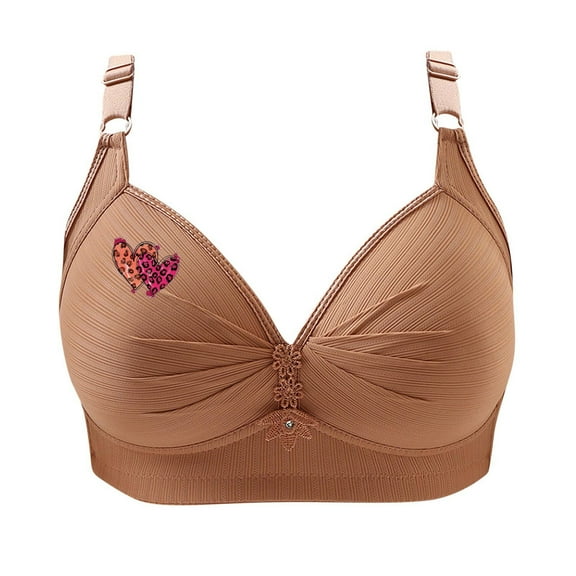 FAVIPT Women's Bralettes Breathable Push Up Daily Bras Adjustable Wireless Floral Print Bra Comfort Senior Underwear Khaki,XXXL