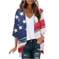 thumbnail image 1 of FAVIPT Women's Cardigan Summer Lightweight Casual Kimonos 3/4 Puff Sleeve 4th of July Print Shirts Cover Up Fashion Beach Chiffon Tops 2025 Multicolor,S, 1 of 4