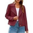thumbnail image 1 of FAVIPT Women's Casual Faux Suede Jacket Fall Fashion 2025 Outfits Biker Moto Clothes Zip Up Cropped Coat Outwear Wine,M, 1 of 8