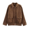 thumbnail image 1 of FAVIPT Women's Casual Faux Suede Jacket Long Sleeve Zip Up Coats Lapel Trendy Cropped Outfits Fall Fashion 2025 Outerwear Brown,XXL, 1 of 6