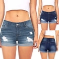thumbnail image 1 of FAVIPT Women's Casual Mid Rise Denim Shorts Ripped Folded Hem Stretchy Distressed Shorts Blue,2XL, 1 of 8