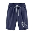 thumbnail image 1 of FAVIPT Women's Cotton Bermuda Shorts, Bermuda Shorts for Women Knee Length Loose Fit Shorts Drawstring Walking Lounge Summer Shorts with Pockets 2025 Dark Blue,XL, 1 of 6