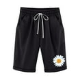 thumbnail image 1 of FAVIPT Women's Cotton Shorts,Womens Bermuda High Rise Shorts Knee Length Sunflower Print Linen Drawstring Casual Shorts Athletic Jogger Workout Shorts,Black,XXXL, 1 of 6