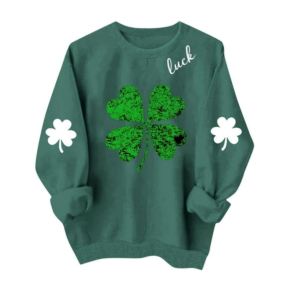 FAVIPT Women's Crew Neck Lucky Shamrock Sweatshirt St Patricks Cute Shirts Long Sleeve Printed Casual Pullover Tops Green,S