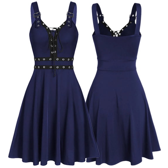 FAVIPT Women's Dresses Plus Size Gothic Clothing Steampunk Fashion Bandage Dress Irregular Hem Sleeveless A Line Dress
