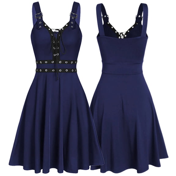 FAVIPT Women's Dresses Plus Size Gothic Clothing Steampunk Fashion Bandage Dress Irregular Hem Sleeveless A Line Dress