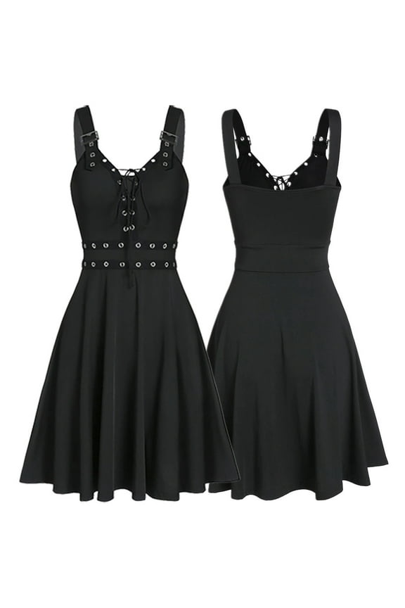 Women's Dresses Plus Size Gothic Clothing Steampunk Fashion Bandage Dress Irregular Hem Sleeveless A Line Dress