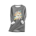 thumbnail image 1 of FAVIPT Women's Fleece Lined Sweatshirts Long Sleeve Round Neck Soft Underwear Sherpa Winter Thicken Wool Warm Tees Floral Print Casual Loose Tops Dark Gray,XXL, 1 of 3