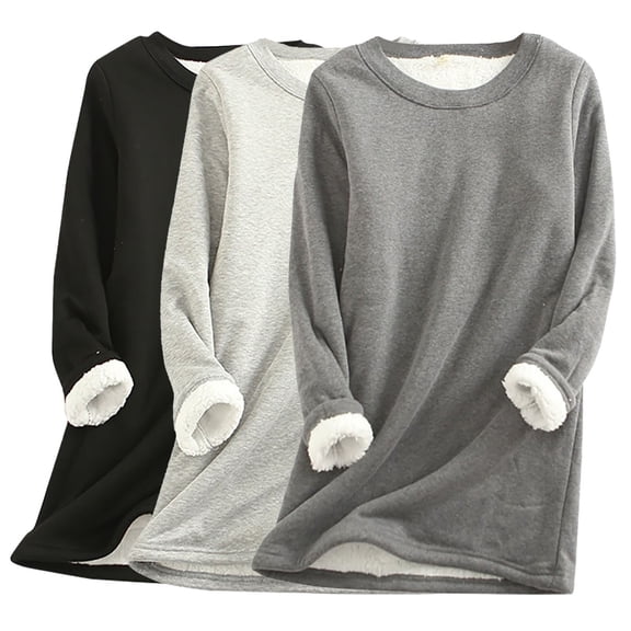 FAVIPT Women's Fleece Lined Sweatshirts Winter Warm Sherpa Lined Crewneck Sweatshirt Pullover Basic Solid Long Sleeve Loungewear Tunic Tops Plus Size Pack of 3 Dark Gray,XXL