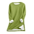 thumbnail image 1 of FAVIPT Women Fleece Lined Sherpa Sweatshirt Crew Neck Fuzzy Warm Pullover Long Sleeve Crew Neck Tops Side Split Winter Casual Loungewear Green,M, 1 of 8