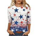 thumbnail image 1 of FAVIPT Women's Fourth of July Tops Casual Loose Summer 2025 Shirts 4th of July Stars and Stripes Print Tees 3/4 Sleeve Round Neck Shirts Multicolor,XXXL, 1 of 5