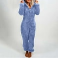 thumbnail image 1 of FAVIPT Women's Fuzzy Onesie Pajamas,Womens Zip Up Sherpa Hooded Jumpsuit Romper Fuzzy Pajamas Long Sleeve One Piece Onesie Winter Warm Rompers Sleepwear,Blue,XXXL, 1 of 5