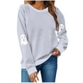 thumbnail image 1 of FAVIPT Women's Halloween Sweatshirts Cute Ghost Print Novelty Pullovers Long Sleeve Round Neck Tops Spooky Season Winter Fashion Sweatshirts Gray,XL, 1 of 4