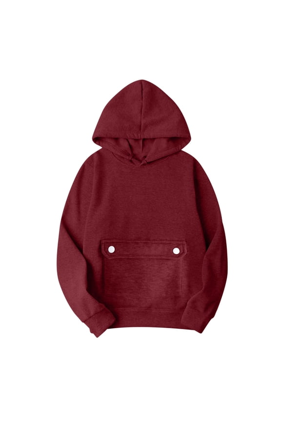 Women's Hood Sweatshirts Long Sleeve V Neck Plain Tops Drawstring Thicken Square Pocket Pullover Sweatshirts Casual Trendy Fall Winter 2025 Tops Wine,XXXL