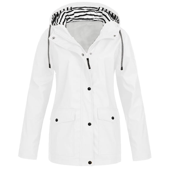 FAVIPT Women's Jackets Coats Long Sleeve Plain Drawstring Oversize Jackets Full Zip Waterproof Sunprotect Raincoats with Hoodies 2025 White,XXXL
