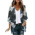 thumbnail image 1 of FAVIPT Women's Kimono Cardigan Casual Loose Summer 2025 Shirts 3/4 Puff Sleeve Chiffon Cover Up Blouses Retro Printed Flowy Lightweight Tops Black,XL, 1 of 5
