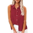 thumbnail image 1 of FAVIPT Women's Linen Button Down Shirts Solid Colors Sleeveless Tank Tops Gauze V Neck Collared Comfy Shirts Casual Fashion Summer 2025 Blouses Red,XL, 1 of 6