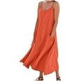 thumbnail image 1 of FAVIPT Women's Linen Maxi Dresses Sleeveless V Neck Comfy Dress Plain Elegant Loose Long Dresses Casual Fashion Summer 2025 Dress with Pockets Orange,XL, 1 of 6