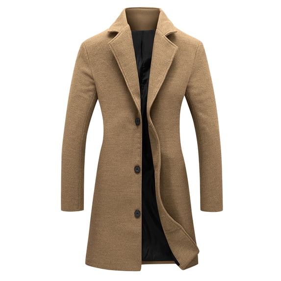 FAVIPT Women's Long Trench Coats Plus Size Thicken Wool Fall Winter Warm Outerwear Notched Lapel Collar Thicken Wool Pea Coat Lining Casual Loose Knee Length Jackets Khaki,XXXXL