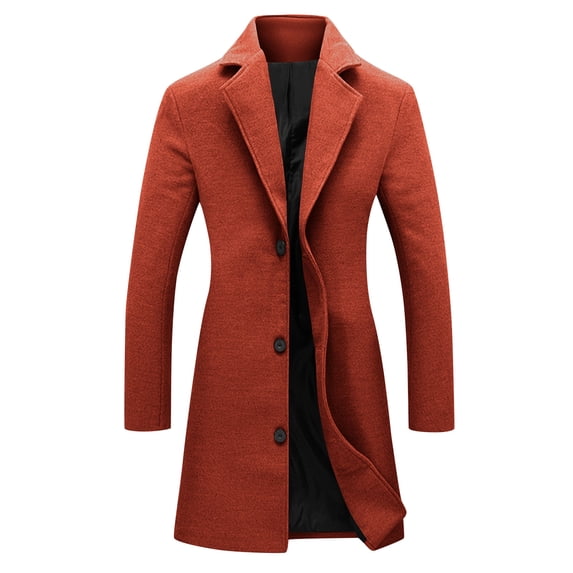 FAVIPT Women's Long Trench Coats Plus Size Thicken Wool Fall Winter Warm Outerwear Notched Lapel Collar Thicken Wool Pea Coat Lining Casual Loose Knee Length Jackets Orange,XXXL