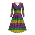 thumbnail image 1 of FAVIPT Women's Mardi Gras Dress Carnival Printed Long Sleeved V-Neck Swing Dress Fashion Mask Graphic Party Evening Dresses 2025 Multicolor,XXL, 1 of 4