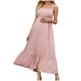 thumbnail image 1 of FAVIPT Women's Maternity Dress Summer Tiered Ruffle Sleeveless Square Neck Pregnant Dress Solid Flowy Tie Back Pregnancy Dress Pink,XL, 1 of 5