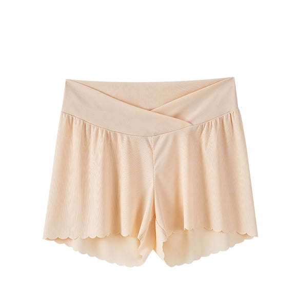 FAVIPT Women's Maternity Shorts Cross Waist Adjustable Ruffled Hem Shorts Lightweight Anti-Chafing Wide Leg Short Pants Khaki,L