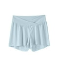 thumbnail image 1 of FAVIPT Women's Maternity Shorts Cross Waist Adjustable Ruffled Hem Shorts Lightweight Anti-Chafing Wide Leg Short Pants Light Blue,XL, 1 of 2