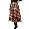 thumbnail image 1 of FAVIPT Women's Plaid Wool Long Skirt High Waist A-Line Swing Skirts Casual Fall Winter Skirt with Pockets Orange,L, 1 of 8