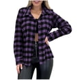 thumbnail image 1 of FAVIPT Women's Plus Size Jackets Loose Casual Fashion Fall Winter Tops Plaid Print Button Down Shirts Long Sleeve Lapel Coats Purple,S, 1 of 5