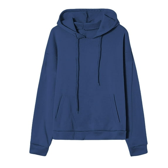 FAVIPT Women's Plus Size Sweatshirts Drawstring Long Sleeve Sherpa Hooded Plain Soft Pullover Sweatshirts Casual Trendy 2025 Pockets Hooded Navy,XXL