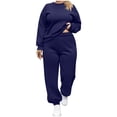 thumbnail image 1 of FAVIPT Women's Plus Size Tracksuits Long Sleeve Crew Neck Sweatshirt Pockets Cuffed Sweatpant Set Jogger Two Piece Fall Lounge Tracksuit 2025 Dark Blue,L, 1 of 6