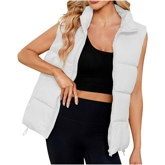 FAVIPT Women's Puffer Vest Lightweight Sleeveless Padded Down Jacket Full Zip Stand Collar Coats Casual Winter Warm 2025 Outerwear White,L