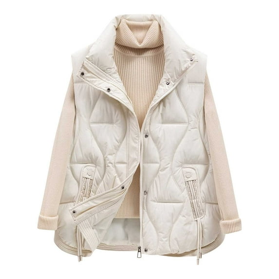 FAVIPT Women's Puffer Vest Lightweight Sleeveless Padded Jacket Full Zip Stand Collar Coats Casual Winter Warm 2025 Outerwear White,L