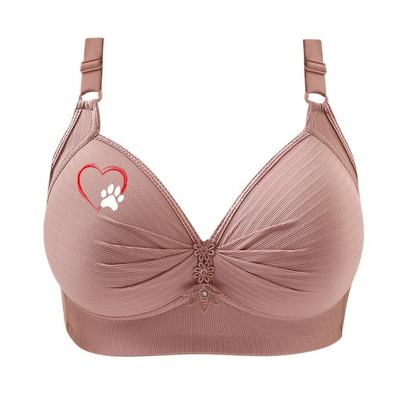 FAVIPT Women's Push Up Bra Floral Print Wireless Bra Adjustable Comfort Soft Underwear Breathable Daily Senior Bra Pink,L
