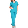 thumbnail image 1 of FAVIPT Women's Scrub Set Mock Neck 1/4 Zip Short Sleeve Split Top and Pants Medical Nursing Workwear Uniform Sky Blue,XL, 1 of 2