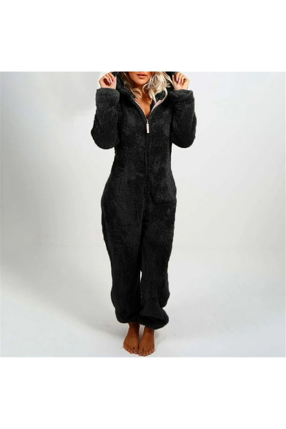 Women's Sherpa Romper Fleece Onesie Pajama,One Piece Plush Hoodies Jumpsuit Pajamas for Womens Plus Size Winter Warm Romper Sleepwear Zip-Up Loungewear 2024