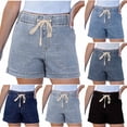 thumbnail image 1 of FAVIPT Women's Summer Jean Shorts High Waisted Pull On Drawstring Jorts Elastic Waist Stretchy Shorts Navy,L, 1 of 8