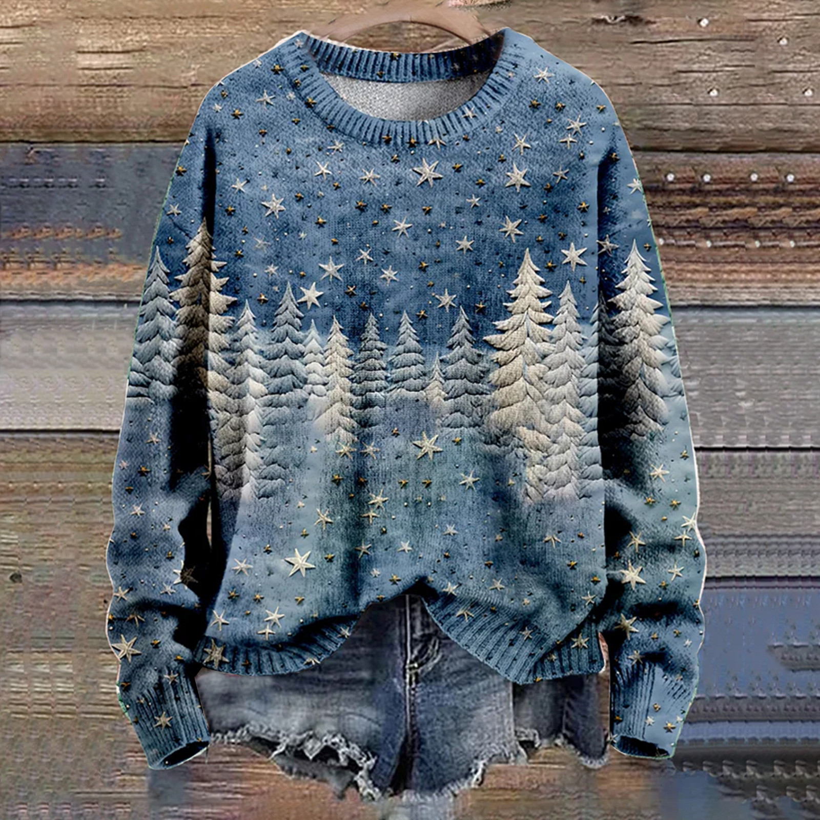 Women's Funny Christmas Sweater - Ugly Holiday Xmas Tree Graphic, Long Sleeve Pullover Sweatshirt For Party, Fall & Winter (Cotton Blend) 5 thumbnail image