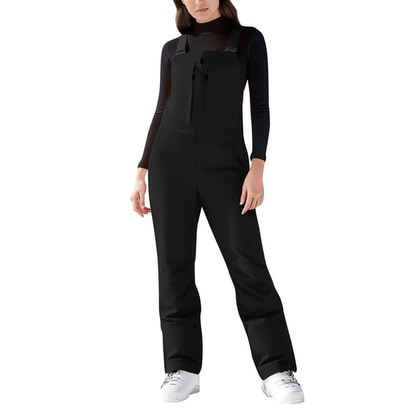 FAVIPT Women's Winter Ski Snow Bibs Insulated Waterproof Windproof Overalls Outdoor Winter Warm Snowpants Black,XL