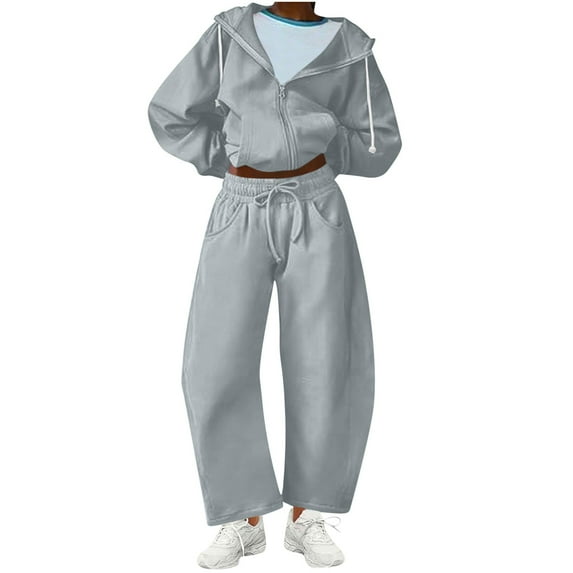 FAVIPT Womens 2 Piece Hoodie Sweatsuits Sets Zip Up Baggy Hoodie Pullover Athletic Workout Jogger Sweatpant Fall Fashion 2025 Tracksuit with Pockets Gray,XXL