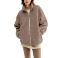 thumbnail image 1 of FAVIPT Womens 2 in 1 Maternity Coat Winter Zip Up Baby Wearing Jacket Fleece Fuzzy Oversized Solid Outerwear with Pockets Coffee,L, 1 of 8