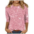thumbnail image 1 of FAVIPT Womens 3/4 Sleeve Shirts,Womens Tunic Tops,3/4 Length Sleeve Shirts for Women 2024 Spring Blouses Crewneck Sparkly Sequin Print Trendy Tees, 1 of 5