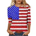 thumbnail image 1 of FAVIPT Womens 4th of July Blouse Three Quarter Sleeve Round Neck Shirts Stars and Stripes Patriotic Print Tops Casual Summer 2025 Tees Multicolor,M, 1 of 4