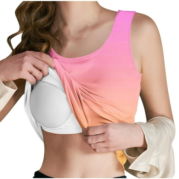 FAVIPT Womens Camisole Tank Tops with Built in Bra Print Shirts Sleeveless No Steel Padded Tops Workout Underwear Pajama Gym Blouses Summer 2025 Pink,L