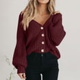 thumbnail image 1 of FAVIPT Womens Cardigan Sweaters 2025 Casual Loose Chunky Knit Coats Open Front Button Down Short Outerwear Slouchy Plain Lightweight Sweaters Wine,L, 1 of 5