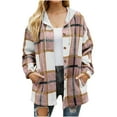 thumbnail image 1 of FAVIPT Womens Casual Plaid Hooded Shacket Flannel Drawstring Shacket Coat Loose Hoodies Jacket Button Down Shirt Hoodie with Pocket, 1 of 6