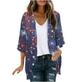 thumbnail image 1 of FAVIPT Womens Chiffon Kimono Cardigans 3/4 Puff Sleeve Cover Up Shirts American Flag Stars And Stripes Print Blouses Casual Loose Lightweight Tops Multicolor,L, 1 of 5