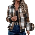thumbnail image 1 of FAVIPT Womens Fall Bomber Jacket Casual Loose Comfy Short Coats Full Zip Plaid Print Long Sleeve Jackets Brown,L, 1 of 8