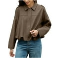 thumbnail image 1 of FAVIPT Womens Faux Suede Oversized Jacket Spring Lapel Pilot Cropped Coat Casual Long Sleeves Zipper Trendy Streetwear Outerwear Coffee,XL, 1 of 6